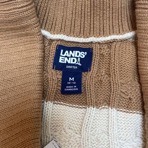 Lands End Drifter Shawl Neck Cable Sweater Cardigan Stripe Size M - Picture 4 of 11